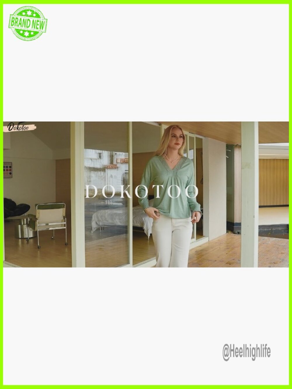 Long Sleeve V-Neck Tunic Top, Loose Fit Blouse for Work Casual Wear - Picture 7 of 7